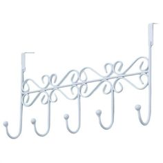 a white coat rack with five hooks hanging from it's sides and the word love on