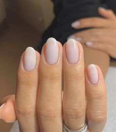 American Manicure Nails, Short Almond Nails, Nude Nail Designs