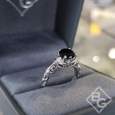 Artcarved Peyton Black Diamond Engagement Ring Featuring Scrollwork Design Black Diamond Engagement Ring, Black Diamond Engagement, Vintage Style Rings, Black Diamond Ring Engagement, Jewelry Appraisal, Black Diamond, Diamond Engagement Ring, White Diamond, Diamond White