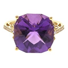 View this exquisite work of art, the CIRARI 14K Gold Amethyst Ring, which exudes charm and skill. Exuding a noble allure, this magnificent ring displays a brilliant amethyst gently nestled inside a finely wrought 14K gold setting. This ring is an invitation to revel in the classic elegance of CIRARI. It is a sign of sophistication and refinement that goes beyond the ordinary. With this exquisite piece of jewelry, you can appreciate the marriage of elegance and workmanship while elevating your st Luxury Diamond Cut Gemstones For Formal Occasions, Luxury 14k Gold Purple Rings, Luxury Purple 14k Gold Rings, Luxury 14k Gold Purple Jewelry, Luxury Purple 14k Gold Jewelry, Elegant Gold Amethyst Ring With Diamonds, Yellow Gold Amethyst Ring With Round Cut Accent Stones, Yellow Gold Amethyst Ring With Accent Stones, Round Cut, Luxury Purple Amethyst 14k Gold Ring