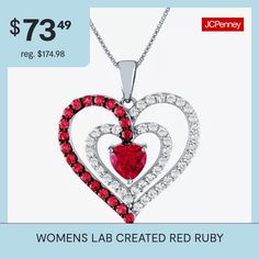 Features: Quick ShipJewelry Closure: Spring Ring ClaspShape: HeartStone Cut: HeartStone Millimeter Measurement: 6 Mm Width, 6 Mm LengthMetal Color: WhiteChain Length: 18 InchPendant Length: 25mmPendant Width: 22.7mmChain Construction: BoxCare: Wipe CleanStone Type: 20 Lab Created Ruby, 40 Lab Created SapphireAuthenticity: Lab Created StoneBirthstone: July BirthstoneMetal: Sterling SilverNecklace Type: Pendant NecklacesCountry of Origin: Imported Valentine's Day Birthstone Heart Pendant Jewelry, Valentine's Day Heart Pendant Jewelry With Birthstone, Red Heart-shaped Birthstone Jewelry, Heart-shaped Gemstone Jewelry For Valentine's Day, Red Open Heart Birthstone Jewelry, Red Heart Charm Fine Jewelry, Red Fine Jewelry With Heart Charm, Valentine's Day Heart-shaped Gemstone Jewelry, Ruby Heart Pendant Jewelry For Anniversary