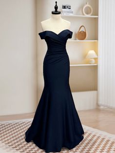 Mermaid Satin Dark Blue Long Prom Dress, Dark Blue Long Formal Dress Dark Blue Prom Dress Mermaid, Dark Blue Mermaid Dress, Dark Blue Dress Formal, Navy Blue Mermaid Dress, Blue Dresses Formal, Dark Blue Formal Dress, Prom Dress Dark Blue, Blue Long Formal Dress, Dark Blue Dresses