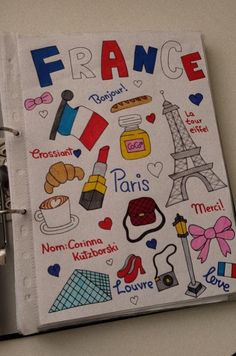 Französischdeckblatt für die Schule (Selbstgemalt) Inspo French Notebook Cover Ideas, French Cover Page, Drawing Cover Page, Cute Notebook Covers, Book Cover Page Design, Project Cover Page, School Book Covers, Cute Easy Doodles, Art Journal Cover