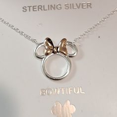 Disney Minnie Mouse Sterling Silver Rose Gold Necklace Product Details Make A Stunning Style Statement When You Wear This Disney Minnie Mouse Necklace. Disney Necklace Details Length: 16-In. Chain: Cable Clasp: Spring Ring Metal: Sterling Silver Packaging: Boxed Brand New In Box Disney Style Pink Jewelry Gift, Pink Disney Jewelry For Gift, Pink Disney Jewelry For Gifts, Themed Mickey Mouse Jewelry As Gift, Disney Minnie Mouse Jewelry, Disney Necklace, Box Branding, Rose Gold Necklace, Silver Rose Gold