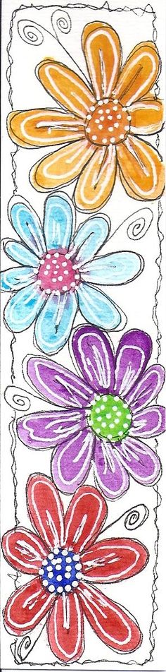 an image of colorful flowers drawn on paper with crayon pens and colored pencils