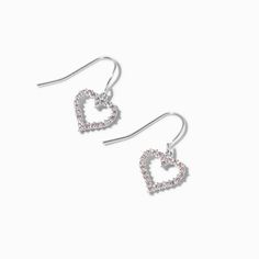 Claire's Pink Cubic Zirconia Heart Silver-tone 0.5" Drop Earrings Sensitive Ears Earrings, Piercing Kit, Word Bracelet, Earrings For Girls, Jewelry Words, Bags For Teens, Fashionable Jewelry, Fairytale Dress, Earring Sale