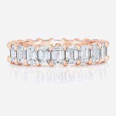 Bridal Wedding Bands 14k Rose Gold Petite Emerald Cut Band Rose Gold Eternity Band With Brilliant Cut Cubic Zirconia, Rose Gold Diamond Eternity Band With Prong Setting, Rose Gold Diamond Eternity Band With Single Cut Diamonds, Classic Rose Gold Cubic Zirconia Eternity Band, Classic Rose Gold Eternity Band With Diamond Accents, Rose Gold Cubic Zirconia Eternity Band With Diamond Cut, Luxury Rose Gold Diamond Eternity Band, Timeless Rose Gold Eternity Band With Prong Setting, Classic Rose Gold Eternity Band With Vvs Clarity