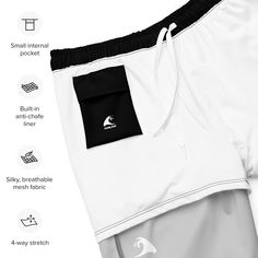 These classic black swim shorts featuring our iconic epic wave logo in white will have you looking and feeling Extremely Stoked whether you're at the pool, lake or beach— they dry quickly, let your skin breathe, and have plenty of pockets to stash your stuff. Plus, they come with a silky inner liner that won't rub you the wrong way (literally).• Fabric composition: (may vary by 5%) 91% recycled polyester, 9% spandex• Liner composition: 92% polyester, 8% spandex• Fabric weight (may vary by 5%): 5.13 oz/yd² (174 g/m²)• Four-way stretch water-repellent microfiber fabric• Anti-chafe mesh inner liner• Elastic waistband with drawcord• Mesh pockets• Small inside pocket for valuables• UPF 50+This product is made especially for you as soon as you place an order, which is why it takes us a bit longe Athleisure Athletic Shorts For Water Sports With Built-in Shorts, Athleisure Athletic Shorts With Built-in Shorts For Water Sports, Relaxed Fit Swimwear With Built-in Shorts For Surfing, Athleisure Swim Trunks With Built-in Shorts For Surfing, White Surfing Shorts For Summer, White Short Swimwear For Surfing, White Summer Shorts For Water Sports, White Swimwear With Built-in Shorts For Beach Season, White Shorts For Beach Season Outdoor Activities