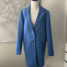 Beautiful Dusty Blue Coat With Polka Dot Lining Two Flap Pockets. Notched Collar, Two Buttons. Nwt Blue Outerwear With Button Closure For Business Casual, Blue Outerwear With Pockets For Office, Blue Business Casual Outerwear With Button Closure, Business Casual Blue Outerwear With Button Closure, Blue Office Outerwear With Pockets, Blue Office Outerwear, Blue Long Sleeve Outerwear For Business Casual, Blue Long Sleeve Business Casual Outerwear, Blue Business Casual Outerwear