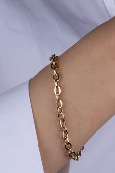 "ITEM DETAILS ❆All our jewelry are hand made with Love. ❆Material: 14K Gold ( 585). ❆Available colors: Gold, Rose Gold, White Gold. ❆Available Sizes: Look Size Option (Contact for different sizes) ❆Each item is made to order ❆ DO YOU LIKE THIS BRACELET ? ❆ You can get more information about it below but if you have any questions, just click the \"Message Sergen Vural \" button and I will be very happy to hear from you ☺ PACKAGING ❆Comes ready to gift in a beautiful jewelry box. ❆It comes with a Classic Jewelry Bracelet With Rolo Chain, Classic Bracelet Jewelry With Rolo Chain, Classic Rolo Chain Bracelets, Formal Rolo Chain Bracelet Jewelry, Fine Jewelry Gold Link Bracelet As Gift, Timeless Oval Link Gold Bracelet As Gift, Gold Plated Cable Chain Bracelets As Gift, Gold Cable Chain Link Bracelet As Gift, Elegant Charm Bracelet With Cable Chain As Gift