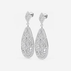 5 ctw Round Lab Grown Diamond Filigree Vintage Inspired Fashion Earrings 14K White Gold DE, VS1 Earrings Platinum, Vintage Inspired Fashion, Inspired Fashion, Fashion Earrings, Lab Grown, Lab Grown Diamonds, Vintage Inspired, Platinum, Lab