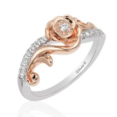 Disney Belle Inspired Diamond Rose Ring in 10K White & Rose Gold 1/5 CTTW | Enchanted Disney Fine Jewelry Enchanted Disney, Enchanted Disney Fine Jewelry, Disney Belle, Disney Fine Jewelry, Belle Disney, Bridal Jewelry Collection, Rose Ring, Rose Gold Metal, Latest Jewellery