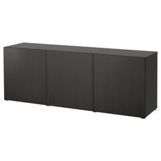 a black cabinet with three doors and two drawers