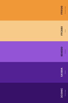 the color palette is different shades of purple, orange, and yellow in each section