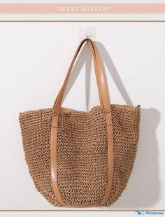 OrcaJump - Femmes Beige et Café Paille Beach Bag Tote Vintage Vacances Sac Solide Coloré Casual Brown Straw Beach Bag, Casual Brown Straw Bag For Beach, Casual Brown Straw Bag For The Beach, Casual Brown Straw Bag For Vacation, Casual Beige Crochet Straw Bag, Casual Straw Shoulder Bag For Vacation, Casual Beige Straw Bag For Vacation, Beige Casual Crochet Bag For Vacation, Casual Beige Crochet Bag For Vacation