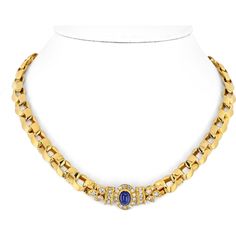 Van Cleef & Arpels Exquisite 18k Yellow Gold Diamond & Sapphire Curb Link Chain Necklace Oval Chain Necklace For Formal Occasions, Luxury Oval Link Chain Necklace For Formal Occasions, Timeless Elegant Necklace For Formal Occasions, Elegant Hallmarked Oval Link Jewelry, Formal Diamond Oval Link Chain Necklace, Luxury Polished Finish Chain Necklace For Formal Occasions, Luxury Polished Chain Necklace For Formal Occasions, Timeless Oval Chain Necklace For Formal Occasions, Luxury Round Chain Necklace For Formal Occasions