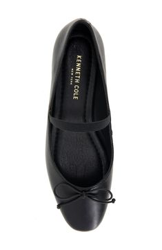 A dainty bow highlights the blunted toe of this ballet flat furnished with a cushioned footbed and elastic strap for a stay-put fit. Cushioned footbed Leather or textile upper/synthetic lining/rubber sole Imported Black Everyday Ballet Flats, Everyday Black Ballet Flats, Black Ballet Flats Medium Width, Luxury Black Ballet Flats With Ankle Strap, Luxury Black Leather-lined Ballet Flats, Black Ballet, Black Ballet Flats, Womens Ballet Flats, Ballet Flat