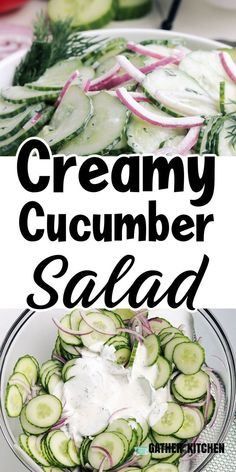 cucumber salad with creamy ranch dressing on top