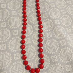 Red Beads Necklace. 24.5 Inches Long. Nwot Red Beaded Necklaces For Parties, Vintage Red Jewelry With 8mm Beads, Vintage Red 8mm Beaded Jewelry, Red Beaded Necklaces With Faceted Beads, Adjustable Red Beaded Necklace With 8mm Beads, Red Single Strand Beaded Necklace For Party, Red Vintage Necklaces With 8mm Beads, Red Vintage Necklace With 8mm Beads, Red Vintage 8mm Bead Necklaces