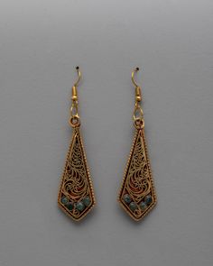 Copper Earrings Handmade Traditional Bronze Pierced Earrings, Elegant Drop Beaded Earrings For Festivals, Elegant Teardrop Festival Jewelry, Elegant Festival Pendant Earrings, Elegant Pendant Earrings For Festivals, Traditional Metal Earrings For Formal Occasions, Formal Pierced Jewelry For Festivals, Pierced Jewelry For Formal Festivals, Traditional Metal Danglers For Formal Occasions