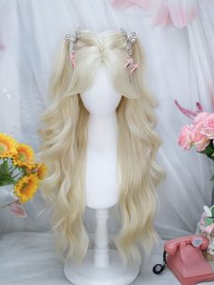 Transform your look with our Light Blonde Curtain Bangs Long Wavy Synthetic Wig. This high-quality wig features soft, cascading waves that exude effortless elegance and volume. The light blonde shade adds a touch of brightness, perfect for creating a radiant, sun-kissed appearance. The curtain bangs frame your face beautifully, providing a trendy and chic style that complements any face shape. Made from premium synthetic fibers, this wig is durable, easy to maintain, and looks incredibly natural Blonde Wig Hairstyles, Blonde Curtain Bangs, Cool Hair Designs, Kawaii Wigs, Y2k Hair, Bangs Long, Wig Styling, Kawaii Hairstyles, High Quality Wigs