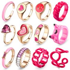 PRICES MAY VARY. 💖Cute Y2k Colorful Rings: You will get 12Pcs different chunky rings, including heart ring, frog ring, acrylic rings, gold rings, you can wear rings individually or as stacking rings. Bright colors and unique designs are full of energy and creativity, add some statement rings aesthetic to your summer, make you more dazzling and confident in the crowd 💖Color& Multi-Size: Pink ring, various size suitable for different fingers, easy to put on and take off. You can wear cute rings Knuckle Rings Aesthetic, Resin Rings Aesthetic, Rings Aesthetic Gold, Barbie Ring, Rings Colorful, Colorful Rings, Mushroom Ring, Aesthetic Gold, Rings Aesthetic