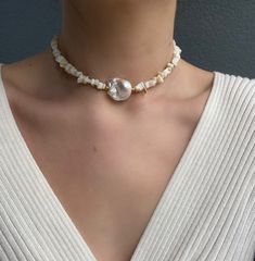 ✨ Mother of Pearl/Nacre Stone Choker with genuine baroque pearl at its center. Perfect touch to your spring summer outfits. Make a statement with this beauty reflecting the nature's energy. ✨ The charm of this unique real pearl pendant necklace is heightened by the baroque pearl's natural beauty and glittery reflections.  ✨All items are nicely packaged and ready to gift in our branded hard-covered light-green jewelry box and dark-forest green velvet pouch. Jewelry care instruction card and a pol White Shell Necklace With Pearl Charm For Vacation, White Shell-shaped Pearl Drop Necklace, Elegant White Shell Necklace For Summer, White Baroque Pearl Necklace For Party, Elegant Beaded Jewelry For Vacation, Summer White Necklace With Pearl Pendant, Summer White Necklaces With Pearl Pendant, White Pearl Pendant Necklace For Summer, Summer White Pearl Pendant Necklace