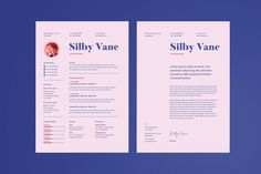 two resume templates with blue and pink colors, one is for a woman's profile