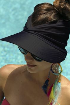 Black Empty Top Pleated Beach Sun Hat Black Wide Brim Sun Hat For Pool, Black Wide Brim Hat For Pool, Black Short Brim Bucket Hat For Vacation, Black Wide Brim Sun Hat With Upf 50+, Black Wide Brim Hat With Uv Protection, Black Wide Brim Hat With Upf 50+, Black Lightweight Brimmed Sun Hat, Adjustable Black Bucket Hat For Vacation, Black Adjustable Bucket Hat For Vacation