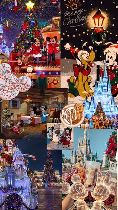 disney world collage with christmas decorations and characters