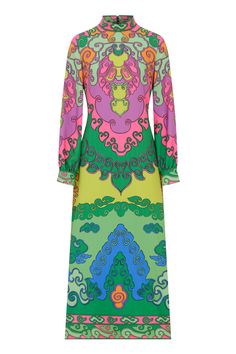 Make an entrance at your next event with Barbarella Dress! We have teamed up with Pip Jolley, a colour-loving, cocktail creator from London to bring you a capsule collection inspired by the psychedelic 60s. Vibrant print, romantic blouson long sleeve design. Made of stretch fabric for a comfortable fit. Create an elongated silhouette by styling it with your highest heels! 50% Recycled Polyester 48% Polyester 2% Elastane   Delicate Hand Wash / Specialist Dry Clean Chic Vibrant Print Midi Dress For Party, Party Midi Dress With Vibrant Print, Elegant Vibrant Print Midi Dress For Party, Elegant Midi Dress With Vibrant Print For Party, Elegant Midi Dress With Vibrant Print, Vibrant Print Midi Party Dress, Chic Multicolor Maxi Dress For Cocktail, Long Sleeve Party Dress With Vibrant Print, Elegant Party Dress With Vibrant Print