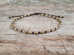 This unisex anklet or bracelet made with square brass beads woven together with dark brown wax cord and sliding knot for closure. *Size: Choose your size or color of cords from the drop-down menu. *✈️ Shipping.. The item shipped by registered airmail Thailand Post within 3-5 working days after payment received. - United States and Europe: Its will take about 2-4 weeks to delivery after shipping. -Canada, Mexcigo South America : It's will take about 3-8 weeks to delivery after shipping. *Feel fre Handmade Jewlery, Sliding Knot, Anklet Bracelet, Bead Jewellery, Brass Chain, Bead Weaving, Beautiful Bracelet, South America, Bracelet Making