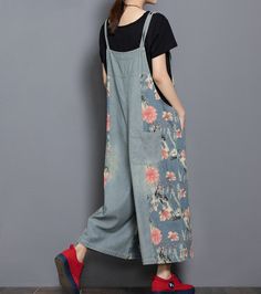 Floral Loose Denim Casual Spring Denim Overall Women Jumpsuits Overall Women, Spring Denim, Organic Colors, Pants Loose, Women Pants, Loose Style, Denim Cotton, Denim Details, Organic Cotton Fabric