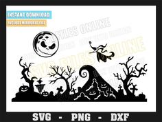 halloween scene with pumpkins and jack - o'- lantern on the hill, svg