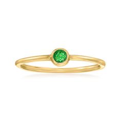 Ross-Simons - .10 Carat Emerald Ring in 14kt Yellow Gold. Size 8. RS Pure. Create the perfect stackable look with delicate, modern jewelry. This dainty emerald ring will be your new favorite accessory. It features a .10 carat emerald on a simple 14kt yellow gold band. 1/8" wide. Emerald ring. Emerald birthstones are the perfect gift for May birthdays. Stackable Green Diamond Ring In 14k Gold, Classic Green Diamond Stackable Ring, Classic Green 14k Gold Stackable Rings, Classic Green Stackable Diamond Ring, Classic Green Stackable Rings For May Birthstone, Dainty Green 14k Gold Stackable Rings, Stackable Yellow Gold Emerald Birthstone Ring, Yellow Gold Stackable Emerald Birthstone Ring, Yellow Gold Emerald Birthstone Stackable Ring