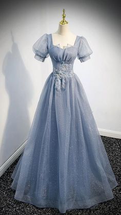 Tulle Long Prom Dress, Wedding Evening Gown, Glitter Ball, Tulle Evening Dress, Blue Party Dress