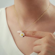 "Title: Daisy Necklace, Ladybug Necklace, Minimal Necklace. * Material : Sterling Silver 925. * Finish: 925 Sterling Silver. * All jewelries that we sell are handmade. * This necklace is a great way to show your love and It will also look great with your outfits. * Our chain length is 16\",17\",18\" extender. * Our processing time is between 5 to 8 business days. It depends on pick seasons and busyness. IMPORTANT: **Please don't forget to customize this item with materials(Gold, Rose Gold, Silve Sterling Silver Flower Necklace For Valentine's Day, Charming Silver Sterling Silver Necklaces, Charming Sterling Silver Necklace In Silver, Charming Sterling Silver Silver Necklace, Valentine's Day Sterling Silver Flower Necklace, Sterling Silver Flower Necklace With Clavicle Chain, Sterling Silver Flower Charm Necklace For Valentine's Day, Valentine's Day Sterling Silver Necklace With Flower Charm, White Sterling Silver Charm Necklace For Mom