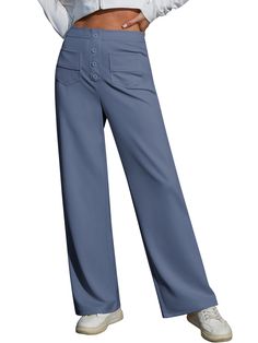 PRICES MAY VARY. [Skin-friendly Material]: These women's work pants are made of high-quality stretch breathable skin-friendly fabric, high waist trousers made of 95% Polyester, 5% Spandex, allowing you to focus on your work without feeling any discomfort or irritation. [Trend Design]: The high-waisted design of these high waisted trousers provides a slimming effect, and the trousers are decorated with buttons to add a touch of sophistication and elegance to your work attire. And multiple pockets Cute Office Wear Women, Amazon Pants Women, Petite Travel Clothes, Women Pants, Women's Pants, Vintage Capsule Wardrobe, Womens Straight Leg Pants, Casual Work Outfits Women, Work Pants Women