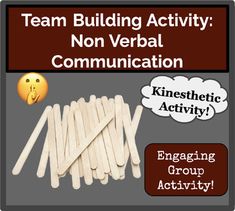 a group of wooden sticks with the words team building activity non verbbal communication engaging group activity