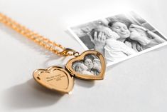 "Note: After placing your order you will receive an email with detailed instructions on how to upload your photos Gold Lockets all come with clear protective coverings for the photo on the inside. You can add hair to your locket by removing the plastic inserts then inserting them back. Your locket can have a picture permanently lasered inside or a photo print that fits perfectly. Alternatively you can also add your own photo prints at home. You can engrave your locket with a personalized message Elegant Medallion Necklace For Anniversary Gift, Elegant Locket Necklace For Valentine's Day Anniversary, Elegant Gold Locket Necklace Gift, Elegant Gold Locket Necklace As Gift, Elegant Medallion Locket Necklace For Valentine's Day, Personalized Heart Medallion Necklace For Anniversary, Personalized Medallion Heart Necklace For Anniversary, Elegant Charms Locket Necklace For Mother's Day, Elegant Rose Gold Locket Necklace For Mother's Day