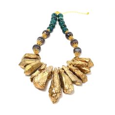 Chunky Gold Titanium Quartz, Brown Agate & Green Aventurine, Bib Statement Necklace Chunky Stone Necklace, Diy Statement Necklace, Titanium Quartz, Pearl Jewelry Necklace, Neck Jewellery, Green Agate, Necklaces Jewelry, Chunky Necklace, Precious Jewelry