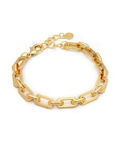 We are absolutely obsessed with our gorgeous interlinked chain bracelet in 14ct gold 2 micron plating. Hypoallergenic, made to last.  A gorgeous chunky and luxurious chain with matching  necklace. How to take care of your C&Co. items  We advise to store your pieces individually in their box so they don't scratch, rub off or get in a tangle.  Try avoid extreme heat or humidity as this may cause your items to tarnish.  We do recommend when dressing to put your jewellery on after you use products such as deodorant, perfumes, sun lotions, oils, nail polish remover as some chemicals in these may damage, discolour or loosen stones in your jewellery.  Avoid keeping your jewellery in direct sunlight as this can cause your pieces to fade and discolour.  Keep your gold vermeil and sterling silver pi Gold Chunky Chain Link Bracelet, Modern Chunky Chain Bracelet As Gift, Luxury Chunky Chain Link Bracelet, Modern Gold-tone Chunky Chain Bracelet, Modern Gold-tone Bracelet With Chunky Chain, Modern Jewelry With Chunky Chain And Rectangular Links, Gold-tone Chunky Chain Bracelet With Rectangular Links, Modern Gold Chain Bracelet With Chunky Chain, Modern Gold Chain Bracelet With Rectangular Links