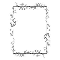 a square frame with leaves and vines on it, drawn in black ink by hand