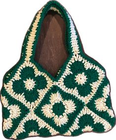 Green Retro Square Bag, Retro Green Square Bag, Retro Green Square Bags, Retro Green Tote Bag, Retro Green Tote Shoulder Bag, Vintage Green Square Bag, Vintage Square Green Bag, Handmade Green Crochet Vacation Bag, Handmade Green Crochet Bag For Vacation