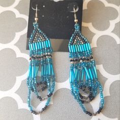 Blue Bead Long Dangle Earrings Bundle & Save Traditional Blue Beaded Fringe Earrings, Southwestern Turquoise Earrings With Beaded Fringe, Turquoise Southwestern Earrings With Beaded Fringe, Southwestern Turquoise Beaded Fringe Earrings, Turquoise Southwestern Beaded Fringe Earrings, Southwestern Style Blue Earrings For Festivals, Southwestern Style Blue Festival Earrings, Adjustable Blue Earrings With Black Beads, Adjustable Blue Beaded Fringe Earrings