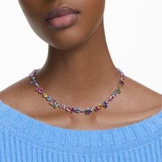 Gema necklace, Mixed cuts, Multicolored, Rhodium plated | Swarovski Multicolor Sparkling Crystal Jewelry, Sparkling Multicolor Crystal Jewelry, Multicolor Crystal Necklaces With Stones, Elegant Multicolor Crystal Embellished Jewelry, Multicolor Crystal Necklace With Stones, Elegant Multicolor Crystal Necklaces For Party, Multicolor Crystal Necklace, Elegant Multicolor Rhinestone Necklaces, Crystal Multi-stone Necklace For Parties