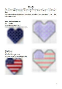 four hearts with different colors and patterns are shown in the form of an american flag