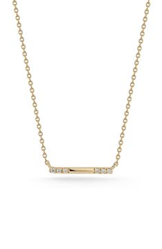 A bar pendant edged in diamond pavé glints at the center of this layerable necklace crafted from 14-karat gold. 16" length; 2" extender Total diamond weight: 0.01ct. Color: G–H Clarity: SI 14k gold/diamond Imported >Diamond Guide Gold Vans, Rose Diamond, Dana Rebecca Designs, Bar Pendant Necklace, Diamond Guide, Gold Bar Necklace, Necklace Craft, Diamond Bar, Gold Necklace Layered