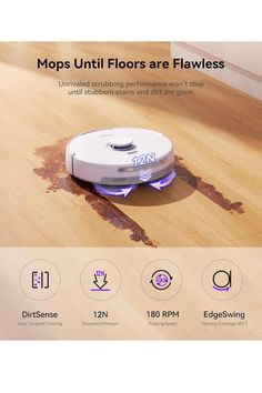 an image of a robot that is on the floor with text overlay reading mops until floors are flat