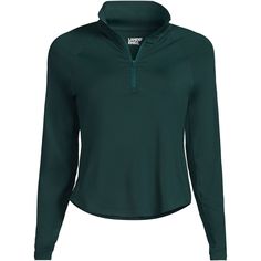 This sporty long sleeve rash guard is perfect for activities in and out of the water thanks to the moisture-wicking, UPF 50 fabric. The quarter zip neckline lets you adjust how much coverage you want on your chest and the rounded hemline is stylish while allowing you to move freely, no matter the activity. Long Sleeve Stretch Top With Upf 50+, Upf 50+ Stretch Long Sleeve Top, Sporty Moisture-wicking Rash Guard For Outdoor, Green Functional Tops With Thumbholes, Casual Long Sleeve Rash Guard With Upf 50+, Green Fitted Sporty Rash Guard, Green Sporty Rash Guard, Green Moisture-wicking Activewear For Fall, Fall Sports Half-zip Top